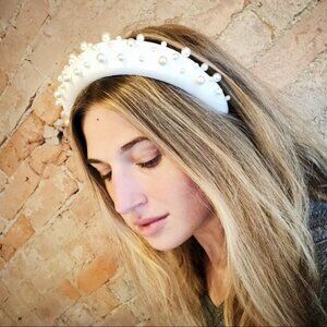 Padded white velvet headband pearls